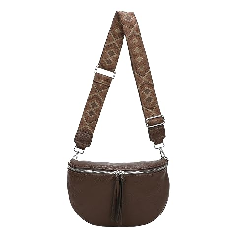 OBC Damen Tasche Gürteltasche Crossbody Hüfttasche Bauchtasche Umhängetasche Cross-Over Bodybag Schultertasche Handytasche Kosmetiktasche Kunst-Leder L155 Schokobraun von ITALYSHOP24