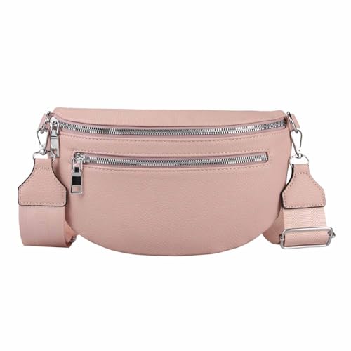 OBC Damen Tasche Gürteltasche Crossbody Leder Optik Hüfttasche Bauchtasche Umhängetasche Cross-Over Bodybag Schultertasche Handytasche Leder Optik Rosa von ITALYSHOP24