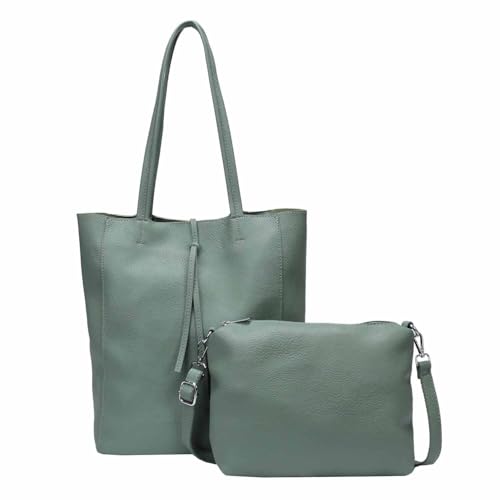 OBC Damen Tasche Set 2in1 Shopper Handtasche Crossbody Hobo Bag Schultertasche Umhängetasche Metallic Cross-Over DIN-A4 Mint von ITALYSHOP24