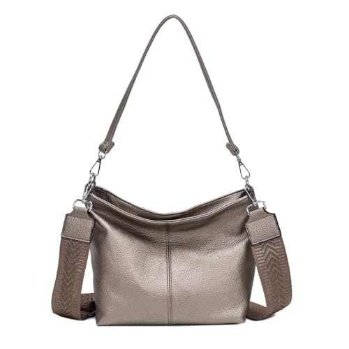 OBC Damen Tasche Shopper Brusttasche Hobo Bag Schultertasche Crossbody Umhängetasche Beuteltasche Handtasche Crossover BodyBag Leder Optik Bronze von ITALYSHOP24