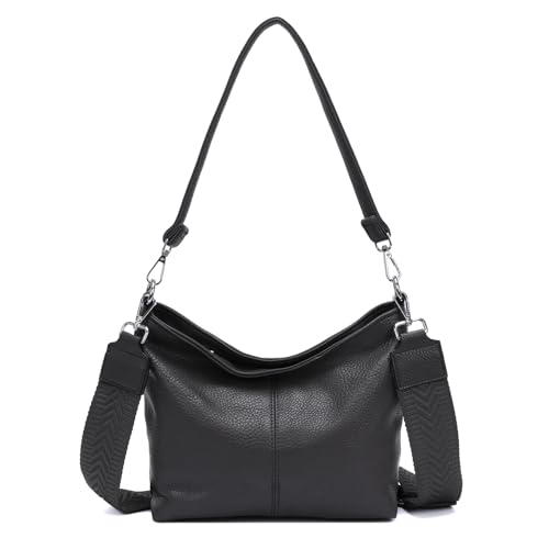 OBC Damen Tasche Shopper Brusttasche Hobo Bag Schultertasche Crossbody Umhängetasche Beuteltasche Handtasche Crossover BodyBag Leder Optik Grau von ITALYSHOP24