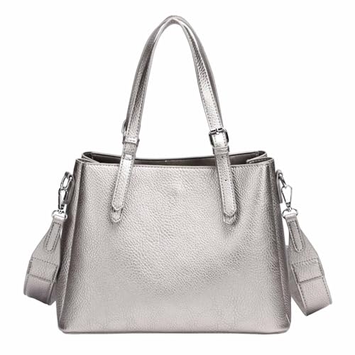 OBC Damen Tasche Shopper Handtasche Business Tote Bag Schultertasche Aktentasche Umhängetasche Crossover Tote Bag Freizeittasche Leder Optik Antiksilber von ITALYSHOP24