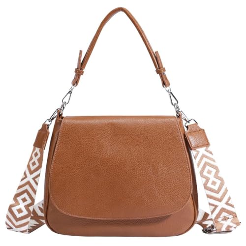 OBC Damen Tasche Shopper Hobo Bag Schultertasche Cross Over Body Bag Umhängetasche Beuteltasche Handtasche Henkeltasche Leder Optik Cognac von ITALYSHOP24