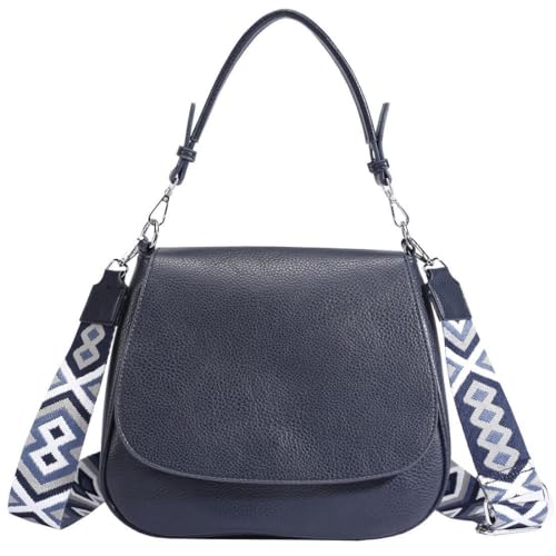 OBC Damen Tasche Shopper Hobo Bag Schultertasche Cross Over Body Bag Umhängetasche Beuteltasche Handtasche Henkeltasche Leder Optik Dunkelblau von ITALYSHOP24