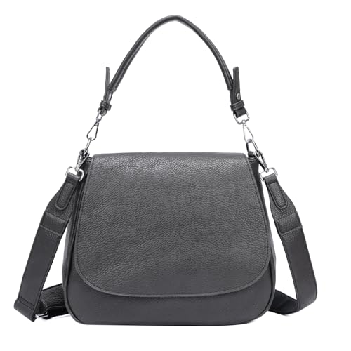 OBC Damen Tasche Shopper Hobo Bag Schultertasche Cross Over Body Bag Umhängetasche Beuteltasche Handtasche Henkeltasche Leder Optik Leder Optik Grau von ITALYSHOP24