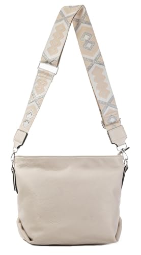 OBC Damen Tasche Shopper Hobo-Bags Crossbody Schultertasche Umhängetasche Handtasche Gürteltasche Crossover Kunst-Leder Beige von ITALYSHOP24