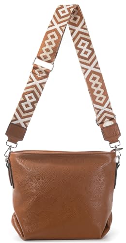 OBC Damen Tasche Shopper Hobo-Bags Crossbody Schultertasche Umhängetasche Handtasche Gürteltasche Crossover Kunst-Leder Cognac von ITALYSHOP24