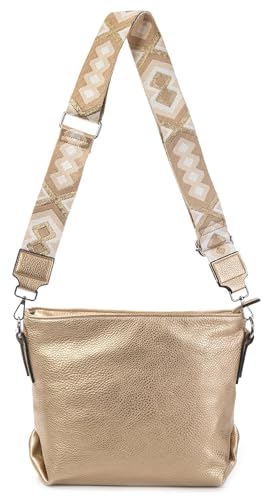 OBC Damen Tasche Shopper Hobo Bags Crossbody Schultertasche Umhängetasche Handtasche Gürteltasche Crossover Kunst Leder Gold von ITALYSHOP24