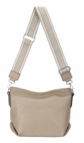 OBC Damen Tasche Shopper Hobo-Bags Crossbody Schultertasche Umhängetasche Handtasche Gürteltasche Crossover Kunst-Leder Taupe von ITALYSHOP24