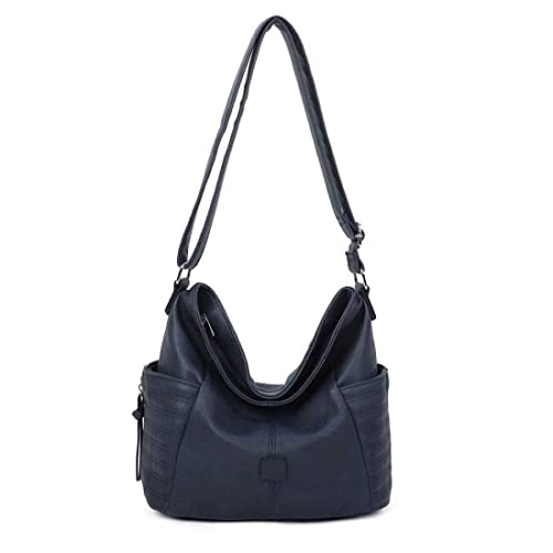 OBC Damen Tasche Shopper Schultertasche Umhängetasche Crossbody Henkeltasche Crossover Beuteltasche Handtasche Hobo Bag Reise Kunst-Leder Dunkelblau von ITALYSHOP24