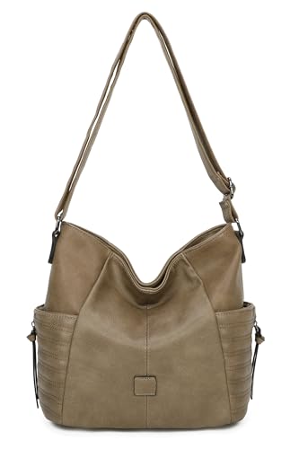 OBC Damen Tasche Shopper Schultertasche Umhängetasche Crossbody Henkeltasche Crossover Beuteltasche Handtasche Hobo Bag Reise Kunst-Leder Taupe von ITALYSHOP24