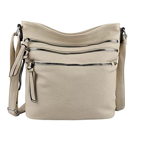 OBC Damen Tasche Shopper Schultertasche Umhängetasche Crossover Crossbody Henkeltasche Beuteltasche Handtasche City Bag Reise Kunst-Leder Beige von ITALYSHOP24