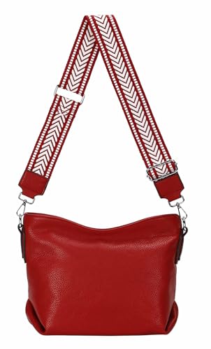 OBC Damen Tasche Shopper Umhängetasche Schultertasche Crossover Crossbody Beuteltasche Handtasche Hobo Bag Henkeltasche Reise Kunst-Leder Rot von ITALYSHOP24