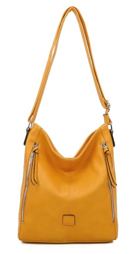 OBC Damen Tasche Umhängetasche Schultertasche Shopper Crossbody Henkeltasche Crossover Kunstleder Beuteltasche Handtasche Hobo Bag Reise Gelb von ITALYSHOP24