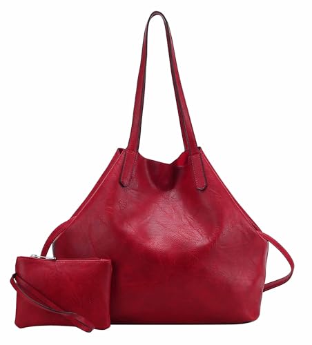 OBC Damen XXL Tasche Set 3in1 Shopper Handtasche Crossbody Hobo Bag Schultertasche Umhängetasche Cross-Over DIN-A4 Damentasche Reisetasche Beuteltasche Leder Optik Rot von ITALYSHOP24