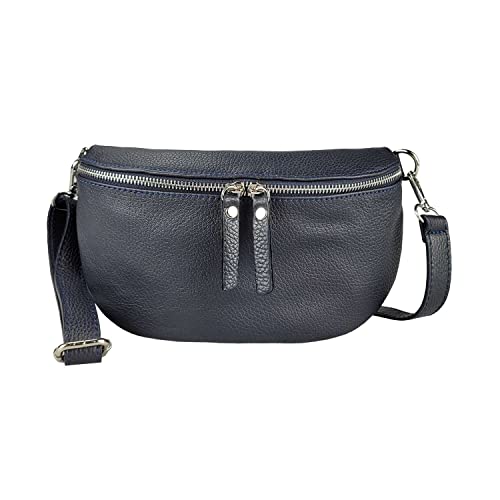 OBC Made in Italy Damen Leder Tasche Handytasche Gürteltasche Crossbody Hüfttasche Bauchtasche Umhängetasche Cross-Over Bodybag Schultertasche Kosmetiktasche Dunkelblau von ITALYSHOP24