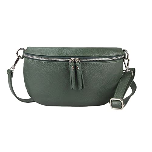 OBC Made in Italy Damen Leder Tasche Handytasche Gürteltasche Crossbody Hüfttasche Bauchtasche Umhängetasche Cross-Over Bodybag Schultertasche Kosmetiktasche Dunkelgrün von ITALYSHOP24