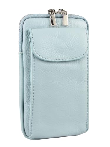 OBC Made in Italy Damen Leder Tasche Handytasche Umhängetasche Geldbörse Schultertasche Brieftasche Smartphone Geldtasche Ledertasche Crossbody Abendtasche Handy bis 6,5 Zoll Hellblau von ITALYSHOP24