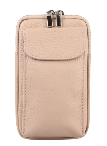 OBC Made in Italy Damen Leder Tasche Handytasche Umhängetasche Geldbörse Schultertasche Brieftasche Smartphone Geldtasche Ledertasche Crossbody Abendtasche Handy bis 6,5 Zoll Rosa von ITALYSHOP24