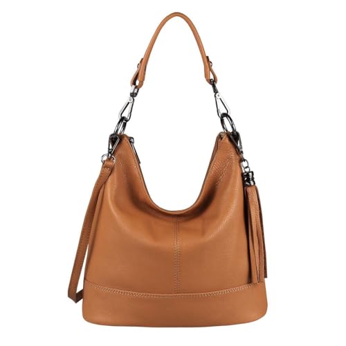 OBC Made in Italy Damen Leder Tasche Umhängetasche Shopper Schultertasche Handtasche Crossbody City Bag Crossover Ledertasche Damentasche Fransen Cognac OBC Made in Italy Damen Leder Tasche Umhängetasche Shopper Schultertasche Handtasche Crossbody City Bag Crossover Ledertasche Damentasche Fransen Cognac von ITALYSHOP24