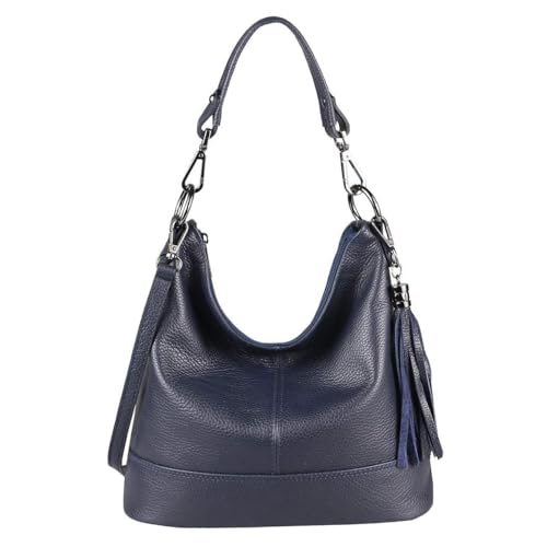 OBC Made in Italy Damen Leder Tasche Umhängetasche Shopper Schultertasche Handtasche Crossbody City Bag Crossover Ledertasche Damentasche Fransen Dunkelblau OBC Made in Italy Damen Leder Tasche Umhängetasche Shopper Schultertasche Handtasche Crossbody City Bag Crossover Ledertasche Damentasche Fransen Dunkelblau von ITALYSHOP24