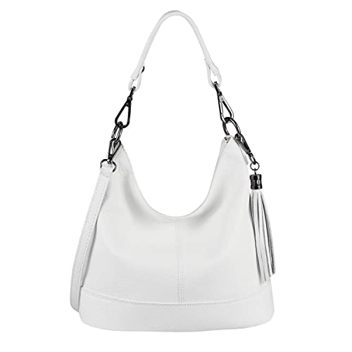 OBC Made in Italy Damen Leder Tasche Umhängetasche Shopper Schultertasche Handtasche Crossbody City Bag Crossover Ledertasche Damentasche Fransen Weiß OBC Made in Italy Damen Leder Tasche Umhängetasche Shopper Schultertasche Handtasche Crossbody City Bag Crossover Ledertasche Damentasche Fransen Weiß von ITALYSHOP24
