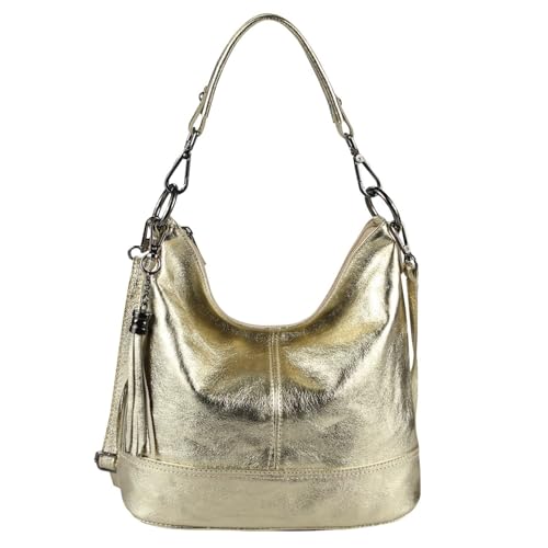 OBC Made in Italy Damen Leder Tasche Umhängetasche Shopper Schultertasche Handtasche Crossbody Hobo Bag Crossover Ledertasche Damentasche Fransen Gold OBC Made in Italy Damen Leder Tasche Umhängetasche Shopper Schultertasche Handtasche Crossbody Hobo Bag Crossover Ledertasche Damentasche Fransen Gold von ITALYSHOP24