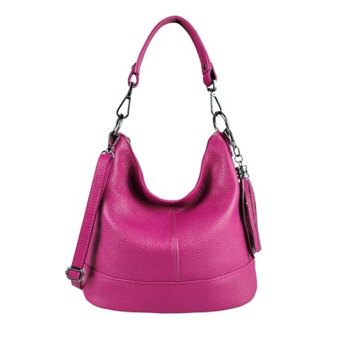 OBC Made in Italy Damen Leder Tasche Umhängetasche Shopper Schultertasche Handtasche Crossbody Hobo Bag Crossover Ledertasche Damentasche Fransen Pink OBC Made in Italy Damen Leder Tasche Umhängetasche Shopper Schultertasche Handtasche Crossbody Hobo Bag Crossover Ledertasche Damentasche Fransen Pink von ITALYSHOP24