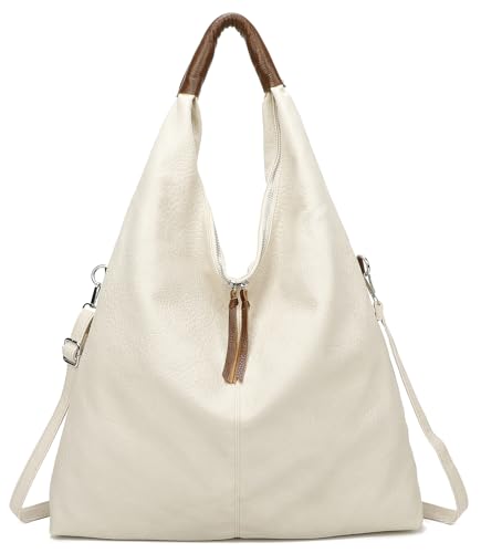 OBC XXL Damen Tasche Shopper Schultertasche Hobo Bag Reisetasche Handtasche Umhängetasche Freizeittasche Beuteltasche Weekender Leder Optik Beige von ITALYSHOP24