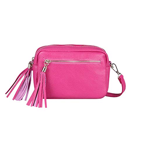 OBC Made in Italy Damen Leder Tasche Umhängetasche Schultertasche Beuteltasche Cross-Over Cross Bag Glattleder Schmucktasche Fransen Ledertasche Pink OBC Made in Italy Damen Leder Tasche Umhängetasche Schultertasche Beuteltasche Cross-Over Cross Bag Glattleder Schmucktasche Fransen Ledertasche Pink von ITALYSHOP24COM