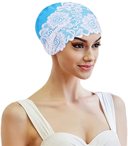 Badekappe Damen Bademütze wasserdichte Schwimmhaube Mädchen Sommermütze mit Spitze Schwimmmütze Blumen Schwimmkappe Swimming Cap Elastische Badehaube für Lange/Kurze Haare Schwimmzubehör von ITODA