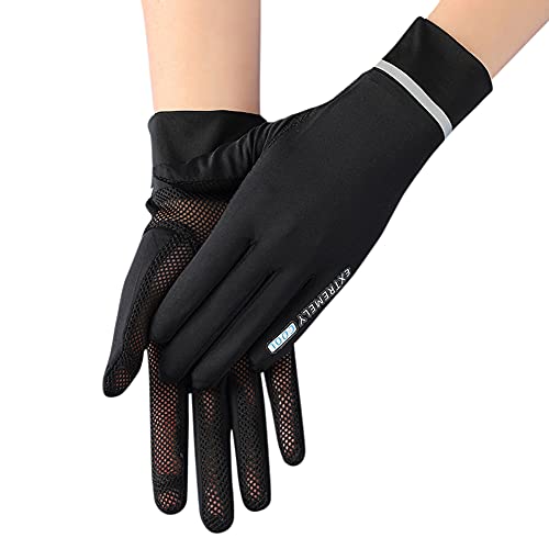 ITODA Fahrradhandschuhe UV Schutz Handschuhe Sommer Kühlung Touchscreenhandschuhe Unisex Eisseide Laufhandschuhe Reflektierend Dünn Sommerhandschuhe Mesh Sporthandschuhe Laufen Radfahren Schwarz von ITODA