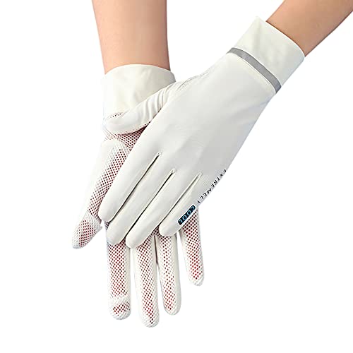 ITODA Fahrradhandschuhe UV Schutz Handschuhe Sommer Kühlung Touchscreenhandschuhe Unisex Eisseide Laufhandschuhe Reflektierend Dünn Sommerhandschuhe Mesh Sporthandschuhe Laufen Radfahren Weiß von ITODA