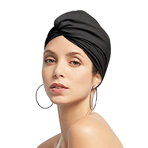 Schwimmkappe Damen Turban Badekappe Ohrenschutz Badehaube rutschfest Swimming Cap Retro Schwimmhaube Mädchen Bademütze Elastisch Schwimmmütze Sommer Schwimmkappe für Lange Kurze Haare Frauen Schwarz von ITODA