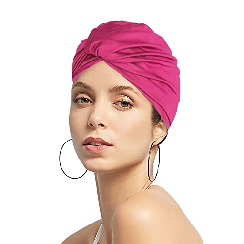 Schwimmkappe Damen Turban Badekappe Ohrenschutz Badehaube rutschfest Swimming Cap Retro Schwimmhaube Mädchen Bademütze Elastisch Schwimmmütze Sommer Schwimmkappe für Lange Kurze Haare Frauen Rosa von ITODA