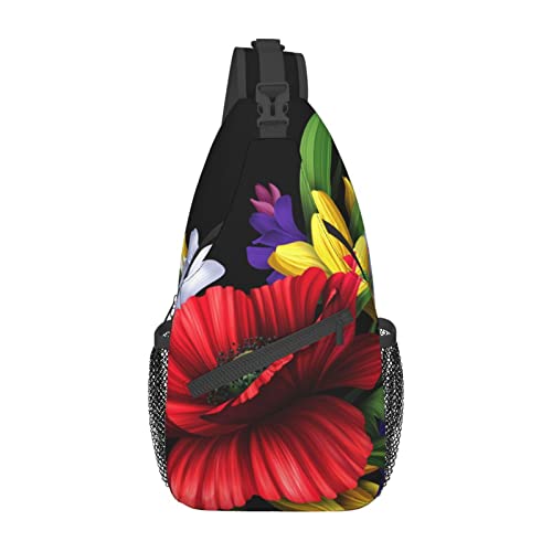 Bunte Frühlingsblumen-Frohe Weihnachten-Schultertasche, Schulterrucksack, Brusttasche, lässiger Umhängetasche, Tagesrucksack für Damen und Herren, Wandern, Reisen von IUBBKI