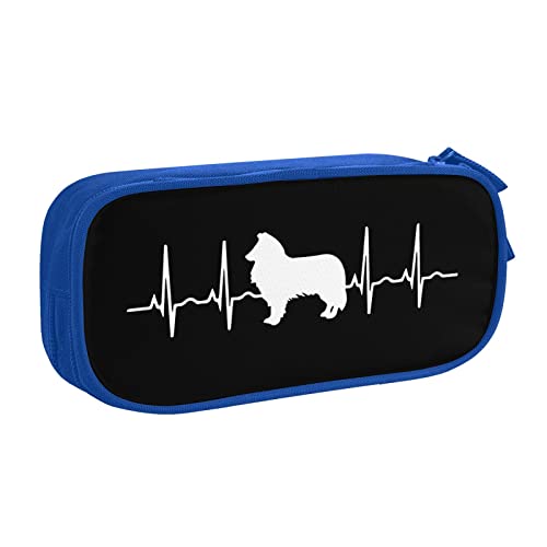 IUBBKI Border Collie Dog Heartbeat Pencil Bag Große Kapazität Doppelschicht Büro Schule Tragbares Federmäppchen von IUBBKI