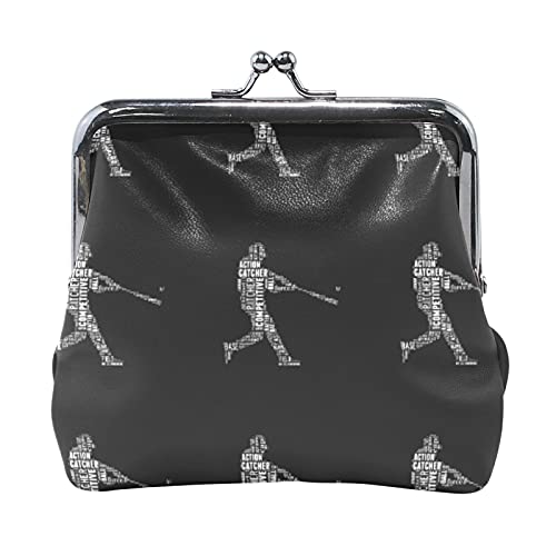 Multi 4 Man Baseball Batter Hits The Ball on Dark Damen-Leder-Geldbörse Haspe Kartenschlüssel-Wechselgeldbörse Kleine Schnalle Handtaschenetui Kiss Lock Clutch-Tasche für Mädchen Damen von IUBBKI