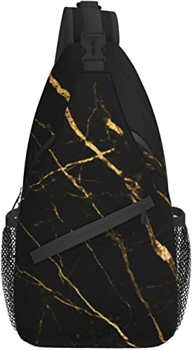 Sling Bag Golden Black Marble Nature Wandern Daypack Crossbody Schulterrucksack Reise Brusttasche für Männer Frauen von IUBBKI