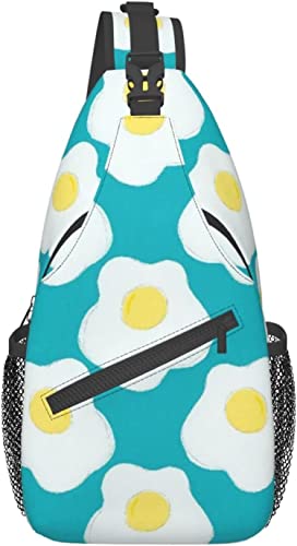 Stilvolle Brusttasche, Spiegeleier, Frühstück, Teal, Küche, Boho, Hipster, Schlafsaal, süßes Teen, Kochen, Café, Dine, Crossbody-Schulterrucksack, verstellbare Brusttasche, leichter, lässiger Tagesruc von IUBBKI