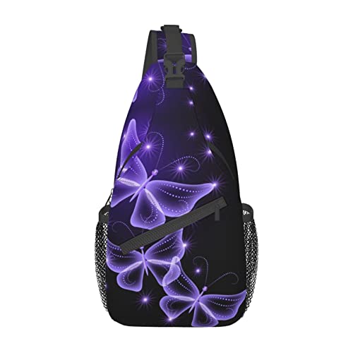 Wunderschöner lila Schmetterling, Elegante Pfauentasche, Umhängetasche, Rucksack für Damen und Herren, Brusttasche, Wandertasche für Camping, Radfahren, Reisen, Radfahren, diagonale Tasche von IUBBKI