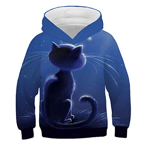 IUERVPS 4-13 Jahre alte Kinder 3D Hoodies Bunte Farbe Universum Tier Katze Mond Stern Druck Jungen Mädchen Kapuzenpullover Kinder Pullover(Picture Show TNT1201,110) von IUERVPS