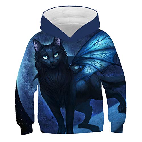 IUERVPS 4-13 Jahre alte Kinder 3D Hoodies Bunte Farbe Universum Tier Katze Mond Stern Druck Jungen Mädchen Kapuzenpullover Kinder Pullover(Picture Show TNT1207,100) von IUERVPS