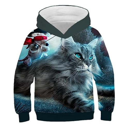 IUERVPS 4-13 Jahre alte Kinder 3D Hoodies Bunte Farbe Universum Tier Katze Mond Stern Druck Jungen Mädchen Kapuzenpullover Kinder Pullover(Picture Show TNT1214,120) von IUERVPS