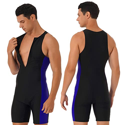 IUERVPS Herren-Badeanzug, einteilig, Bademode, Rundhalsausschnitt, Frontreißverschluss, seitliche Shorts, Bodysuit, Triathlonanzug, Strandschwimmen, Badeanzug(XXL) von IUERVPS