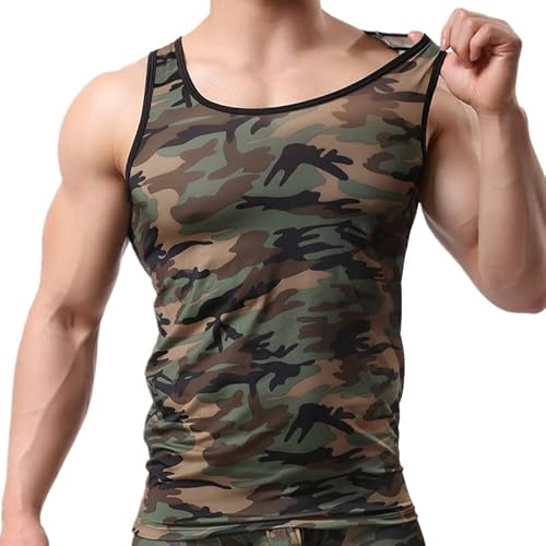 IUERVPS Herren Unterhemden Camouflage Ärmellose Tops Weste Sport Slim Fitness T-Shirts Boxershorts Unterhosen Unterwäsche Männliche Kleidung Set(Only Vest,M) von IUERVPS