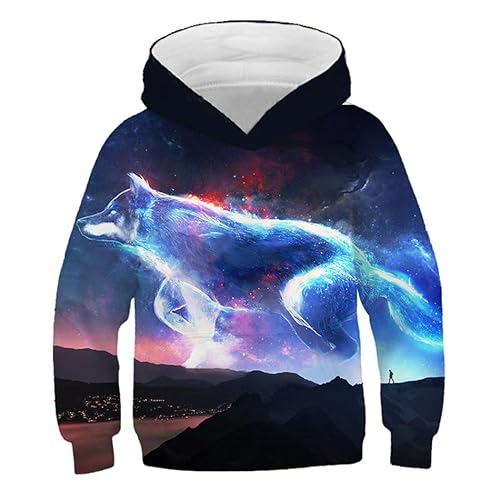 IUERVPS Kinder 3D Kapuzenpullover Jungen Mädchen Schöne König Löwe Tiger Wolf Leopard Bedruckte Hoodies Kinder Galaxy Pullover(Picture Show TNT-745,140) von IUERVPS