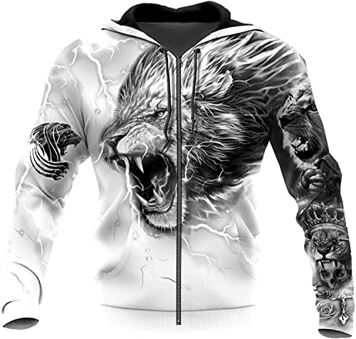 IUERVPS Löwe 3D All Over Printed Herren Hoodies Harajuku Streetwear Fashion Unisex Herbstjacke Trainingsanzüge(Zip Hoodies,3XL) von IUERVPS