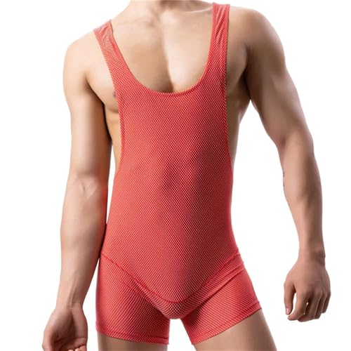 IUERVPS Solide Männer Fitness Bodybuilding Wrestling Singlet Unterwäsche Shapers Sexy Strech Engen Trikot Singlet Overall Tank Top Body(Red1,L) von IUERVPS