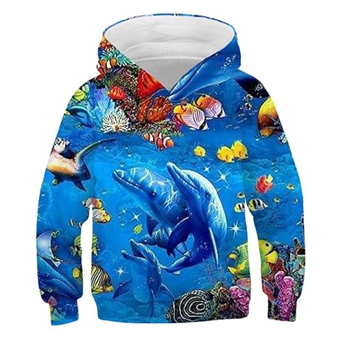 IUERVPS Tiere Weltraum Galaxie Seefisch Wal Wasser Delfine Hoodies 3D-Druck Sweatshirts Jungen Mädchen Kapuzenmode Sweatshirts Kindermantel(C,150) von IUERVPS